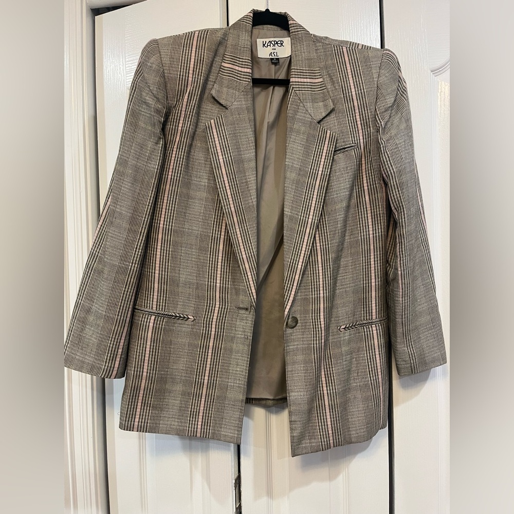 Kasper Women's Checkered Blazer in Pink and Gray